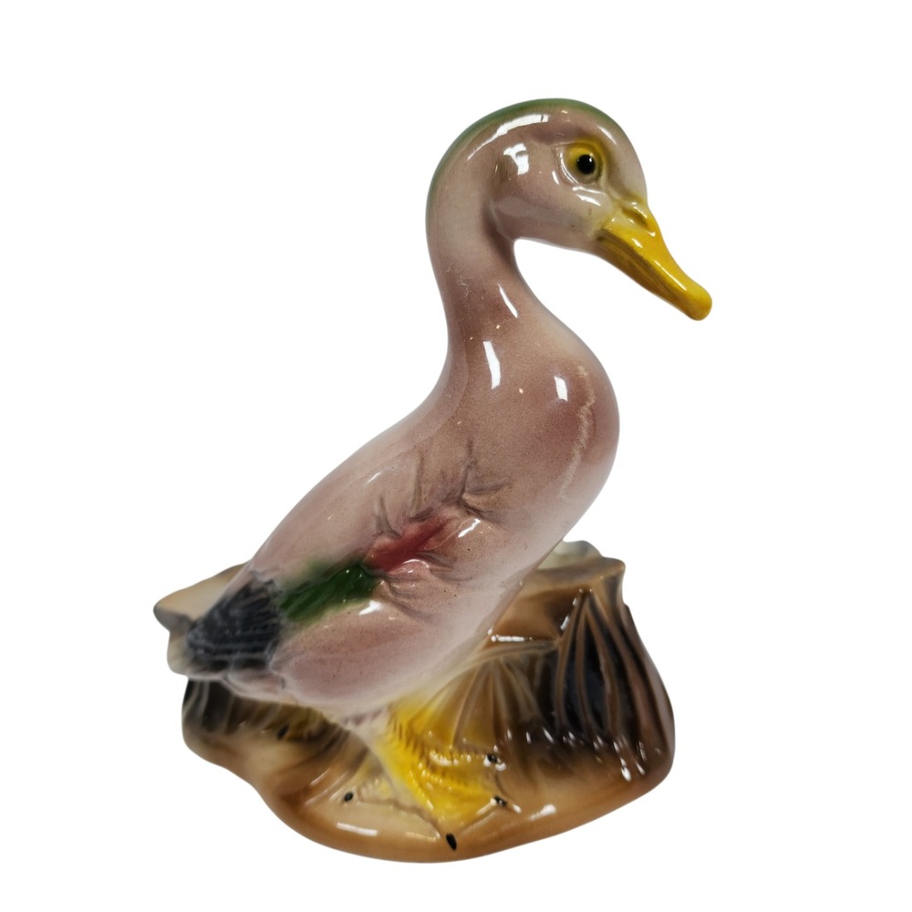 Vintage Ceramic Duck Planter‎ Figurine Brown Mottled Glaze Indoor Outdoor Decor